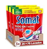 Somat Todo en 1 Pastillas Detergente para Lavavajillas (pack de 3, total: 78 lavados), pastillas del lavavajillas y abrillantador, jabón lavavajillas antiolor