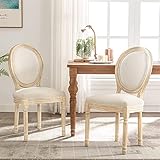 Sillas de comedor rústicas francesas de tela de campo, con respaldo redondo, madera desgastada, estilo vintage, para dormitorio, cocina, comedor, juego de 2 (beige)