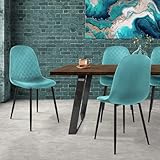 ML-Design Set 4X Sillas de Comedor Azul Turquesa con Respaldo, Asiento Ergonómico Acolchado Tapizado de Terciopelo con Patas de Metal Sillón de Diseño Moderno para Mesa de Salón, Escritorio o Cocina