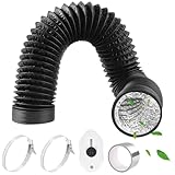 HTTYHT Tubo Flexible para Salida de Aire PVC Ø80mm 2m Negro con Cinta de Aluminio 50mm x5m y 2 Abrazaderas de Manguera Manguera de Ventilación Tubo para Aire Acondicionado Campana Extractora