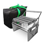 Inuitz Barbacoa Portatil de Carbón y Leña – Estructura de Acero Inoxidable 430, Parrilla Abatible y Bolsa de Transporte – Ligera y Resistente para Camping y Exterior