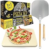 Loco Bird Piedra para pizza horno y parrilla de gas, incluye pala juego 3 piezas, rectangular cordierita base crujiente como italiana, libro recetas (idioma español no garantizado