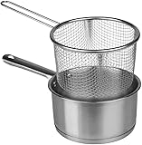 MGE - Cazo de Cocina con Cestilllo Freidor - Cazo Acero Inoxidable con Cesto Freidora - Cazo Freidora con Cestillo - Ø 16 cm