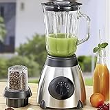 Batidora de Vaso 5 velocidades 800W de Potencia, Vaso 1,5L, molinillo para cafe y especia incluido, Cuchilla y acabados acero inoxidable