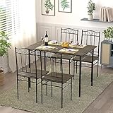 IPOTIUS Juego de Comedor Mesa y 4 Sillas, Mesa y Sillas de Comedor de Nogal Veteada con Estructura de Metal, para Comedor, Cocina y salón