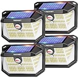 TECKNET Luz Solar Exterior, 231 LED/300° Iluminación (Ilumina 35㎡) Brillo Alto Luces Solares con Sensor de Movimiento, 3 Modes IP65 Impermeable Focos Led Solares para Jardín, Garaje, Patio, 4 Paquete