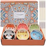 TULEBOLIAN Juego de 6 Cuencos de Cerámica de Animales para Desayuno, Postres y Snacks - Diseño Único y Colorido - Aptos para Lavavajillas, Microondas y Horno