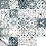 Umelee Pegatinas de Baldosas 24 Piezas, Pegatinas Autoadhesivas para Azulejos de Pared, Adhesivos Marroquíes Impermeables para Decoración DIY de Cocina Baño Dormitorio (24 Piezas, 10×10cm)