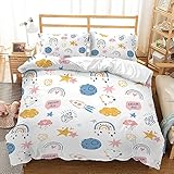 Treer Juego de Ropa de Cama, Kawaii Dibujos Animados Microfibra Juego de Fundas de Edredón Reversible Incluye Funda Nórdica y Funda de Almohada para Familiar y Infantil (150x200cm,Estrella Cohete)